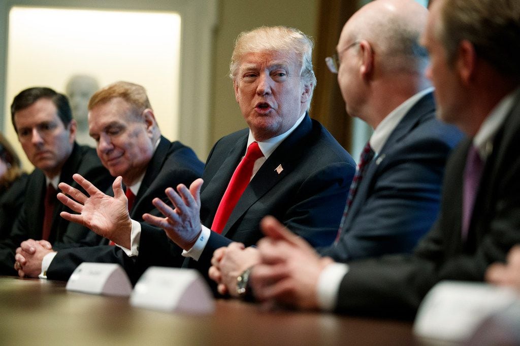 President Donald Trump speaks during a meeting with steel and aluminum executives in the...