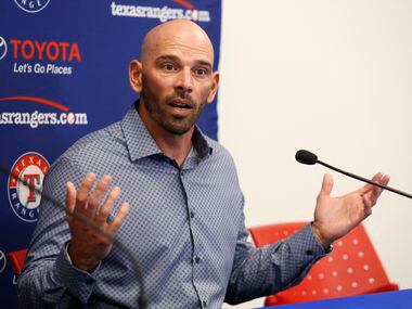 Texas Rangers manager Chris Woodward answers questions during a press conference at Mercy Street Sports Complex in Dallas on Wednesday, January 15, 2020.