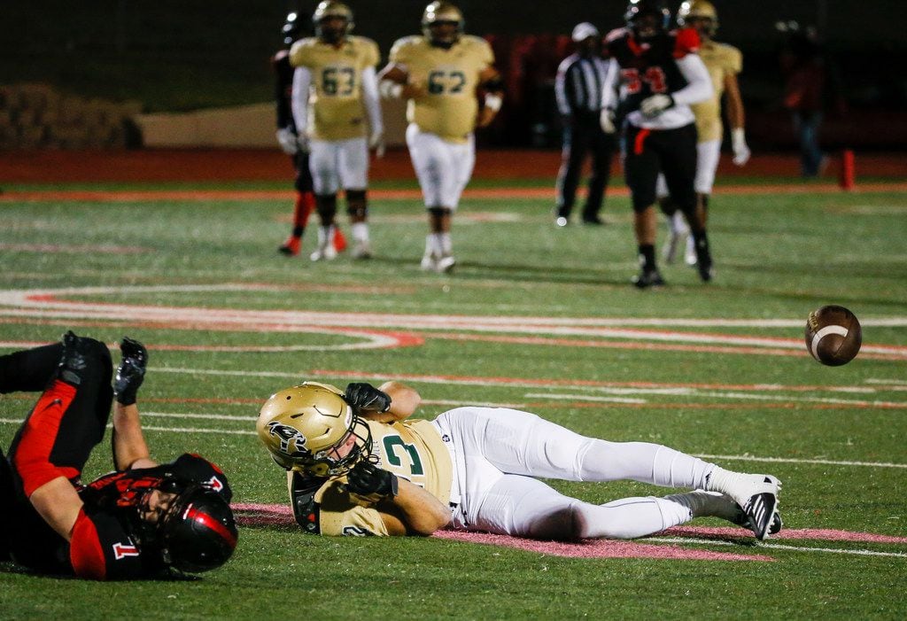 Birdville tight end Gage Haskin (12) reacts after failing to receive a pass during the first...