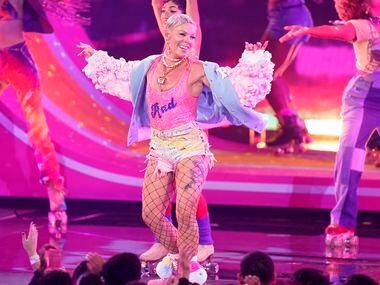 Pink performs "Never Gonna Not Dance Again" at the American Music Awards on Sunday, Nov. 20,...
