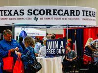 Attendees at the exhibit hall at the 2022 Republican Party of Texas State Convention at the...