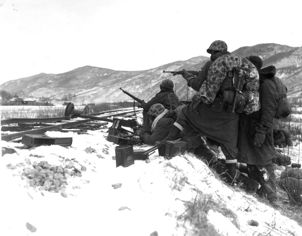 First Division Marines at Chosin, Korea, Dec. 7, 1950.