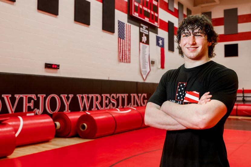 Lovejoy High School wrestler Payton Pierce stands in the gym after a team practice at Sloan...