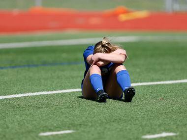 Frisco's Ava Yoas reacts after the 5A Region II semifinal girls soccer against Highland Park...