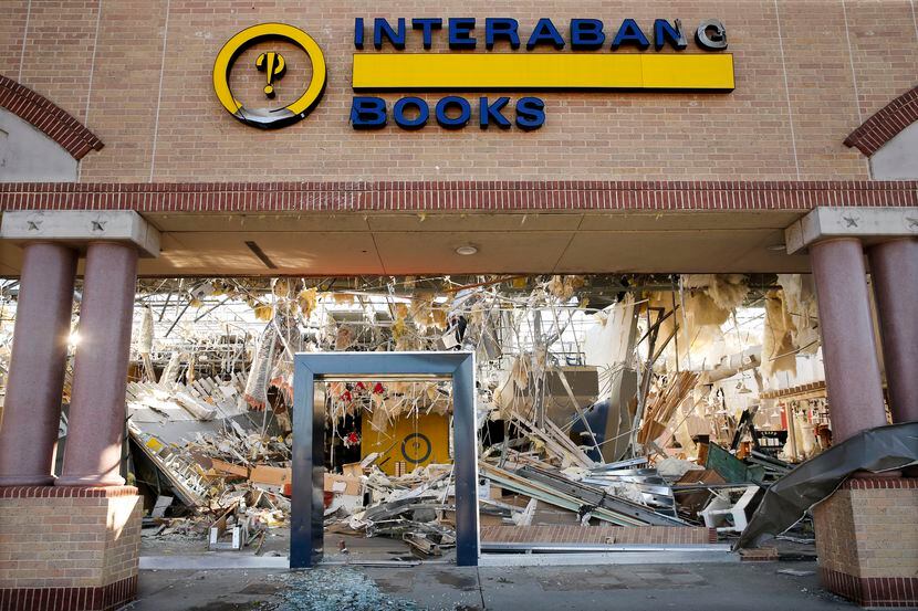 The interior of the Interabang Books store was demolished by a tornado in the Preston Royal...