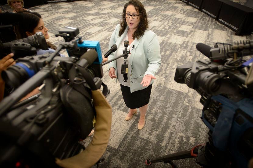 New Fort Worth ISD Superintendent Angelica Ramsey addressed the media after signing her...