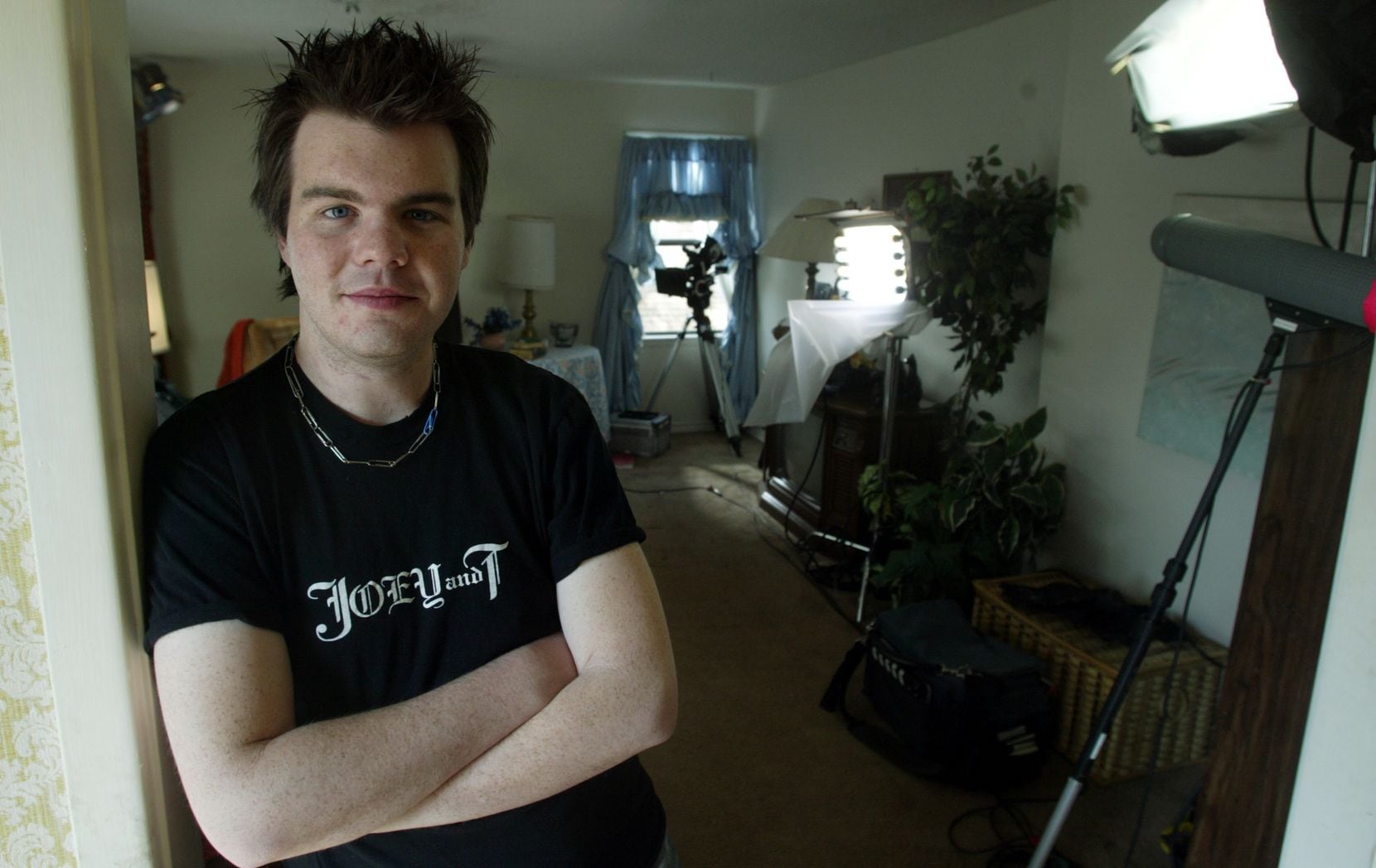 Ash Christian poses on the set of his first movie, "Fat Girls," on Feb. 5, 2005, in Irving.