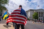Activists supporting Ukraine demonstrate outside the Capitol in Washington, Saturday, April...