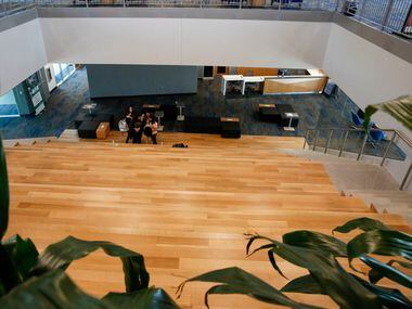 Students talk in a speakers area inside the new Student Center building opened on the campus...