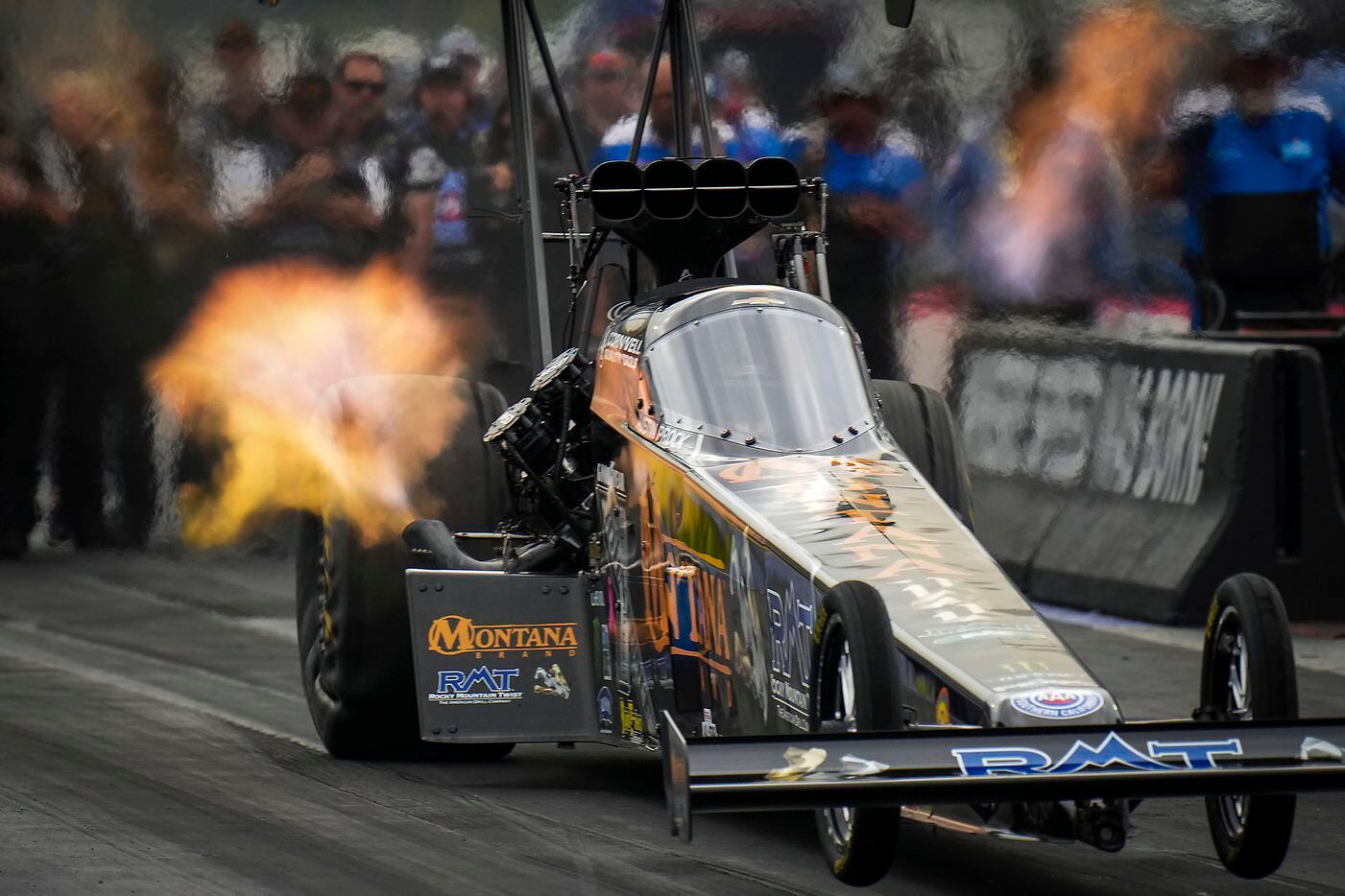 Austin Prock comes off the line in a Top Fuel semifinal victory at the Texas NHRA...