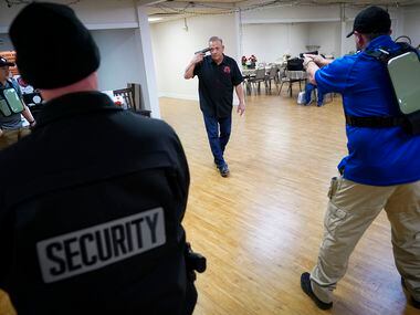 Jack Mills of Virtual Tactical Training Resources (center) portrays a shooter in an...