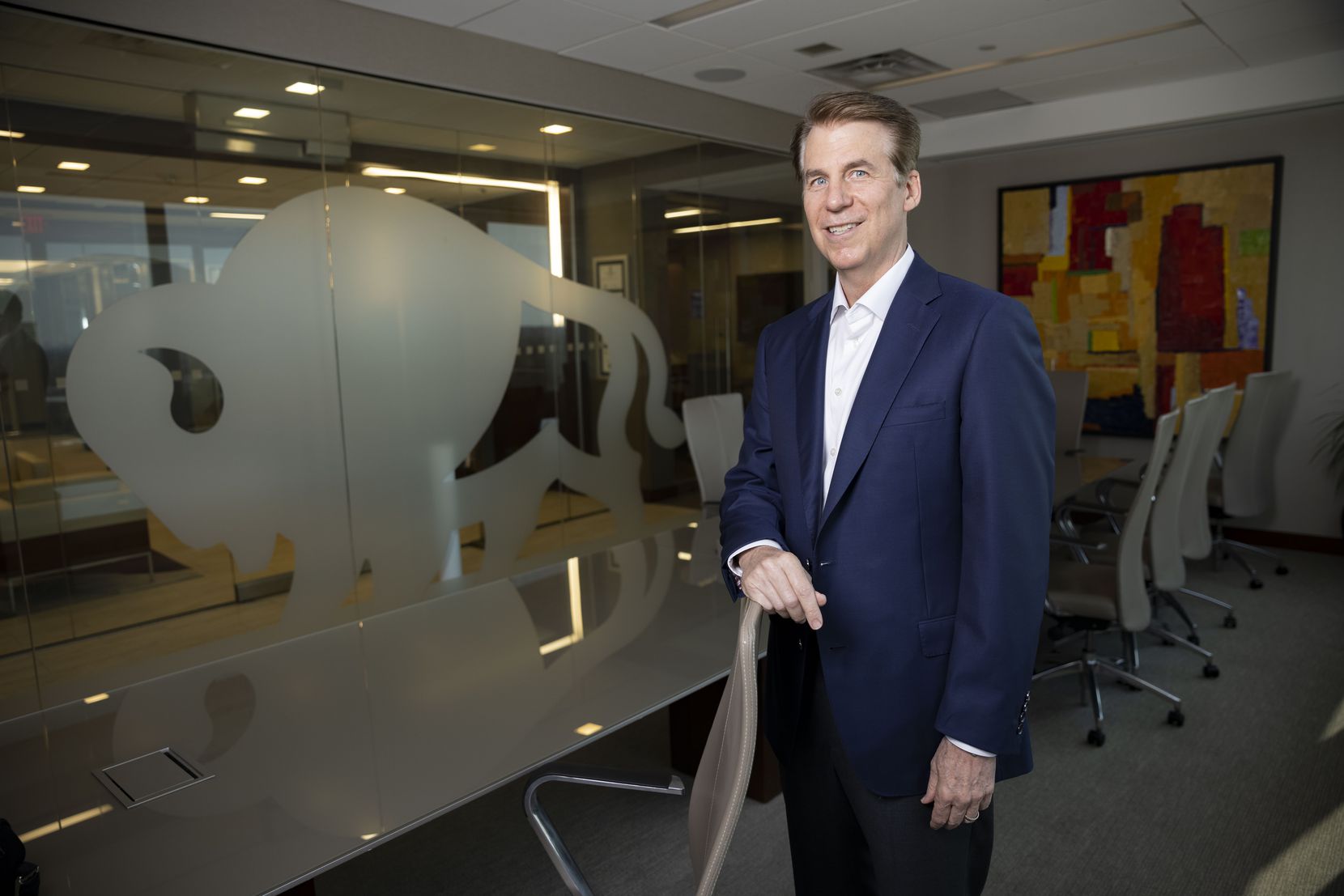 President and CEO Steve Thompson posed for a photo in 2021 at the PrimeLending office in...