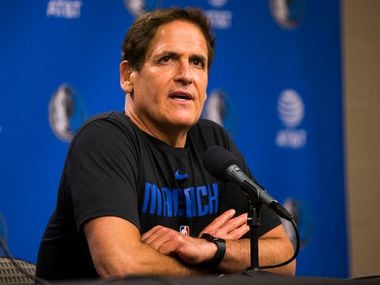 Dallas Mavericks owner Mark Cuban speaks to reporters after the Dallas Mavericks beat the Denver Nuggets 113-97 on Wednesday, March 11, 2020 at American Airlines Center in Dallas. During the game, the NBA suspended all games due to the spread of the coronavirus.