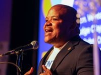 Rep. Venton Jones, D-Dallas, shares a victory speech at a Dallas County Democrats watch...