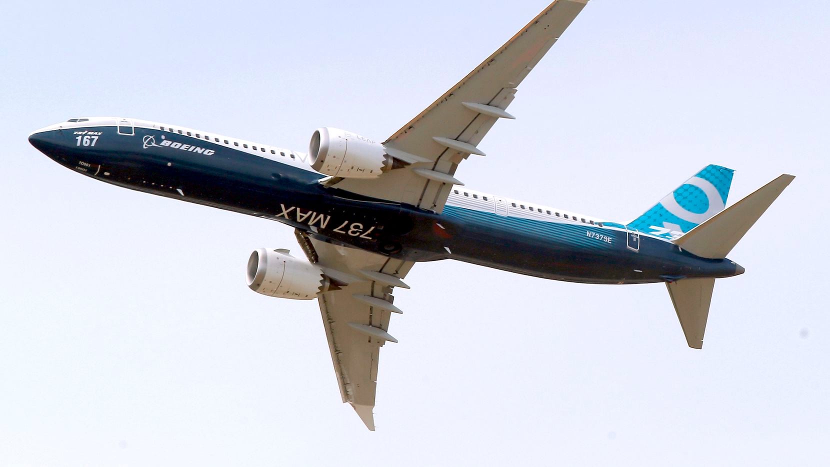 FILE - A Boeing 737 MAX 9 airplane performs a demonstration flight at the Paris Air Show in...