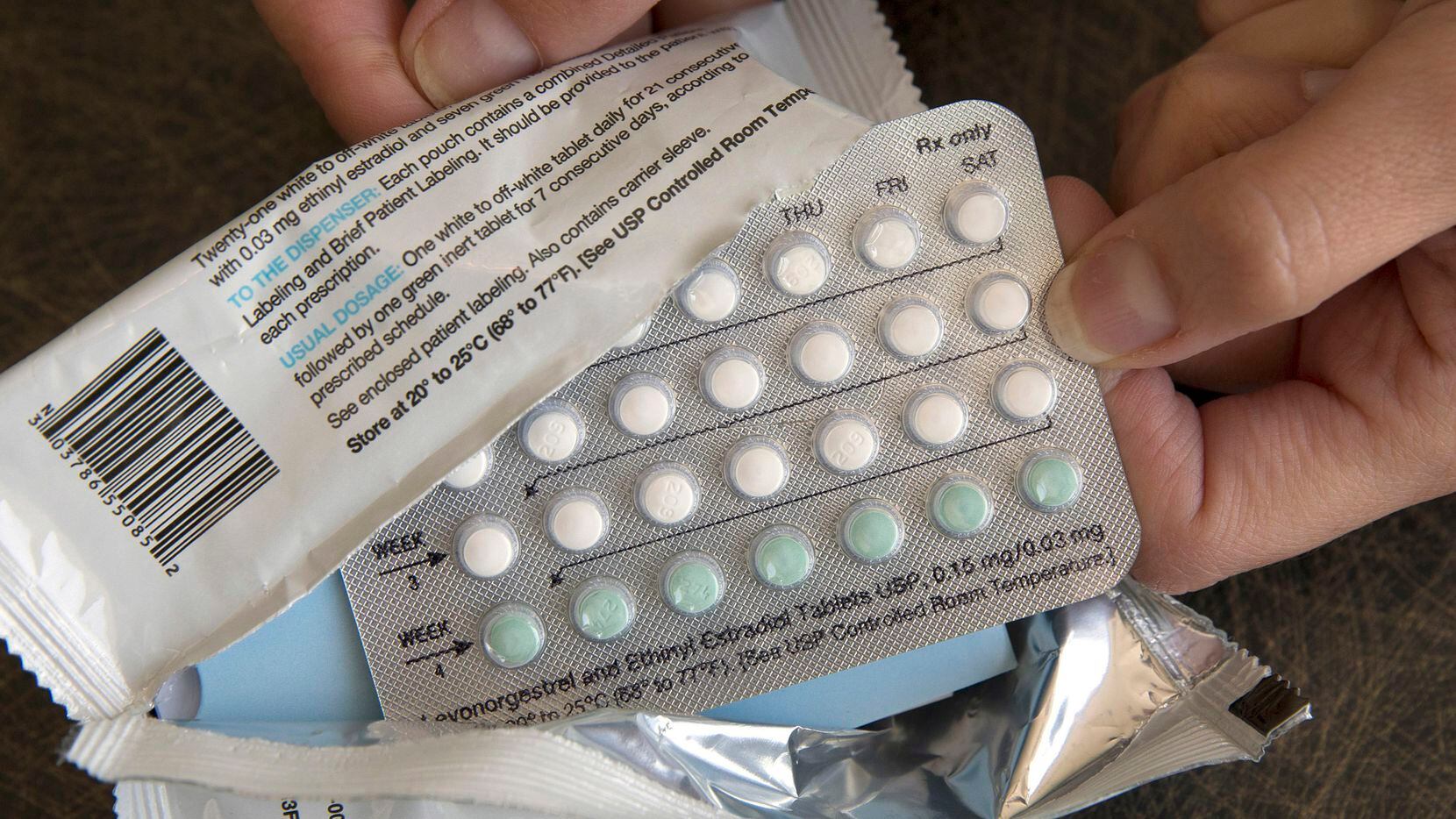 FILE - A one-month dosage of hormonal birth control pills is displayed in Sacramento,...