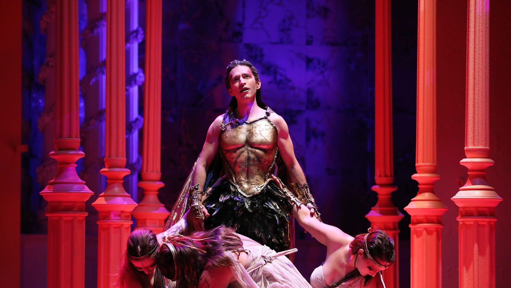 Anthony Roth Costanzo as Dionysus and Leah Brzyski, Megan Moore and Rachel Blaustein as the...