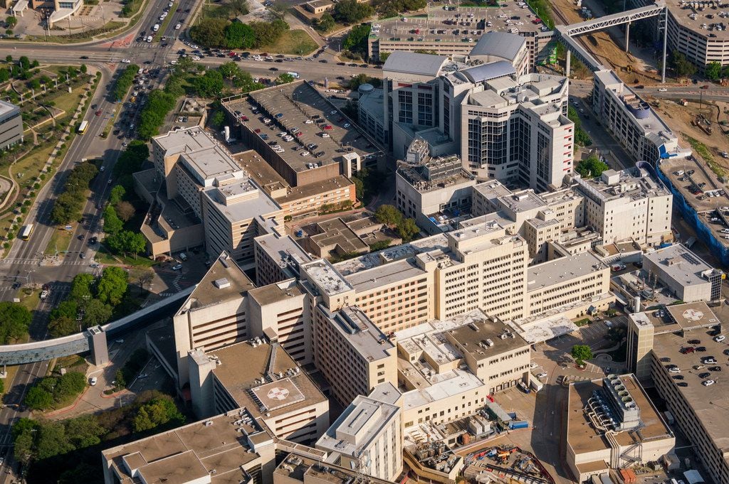 Aerial view of University of Texas Southwestern Medical Center (bottom) and Children's...