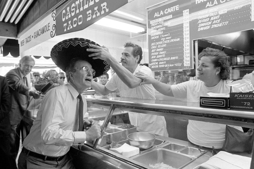 Vice President George H.W. Bush checked out a sombrero while campaigning at Farmers Market...