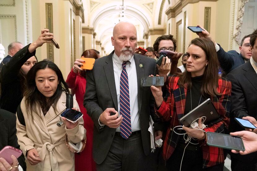 Rep. Chip Roy, R-Texas, speaks to reporters as he leaves the chamber after a failed third...
