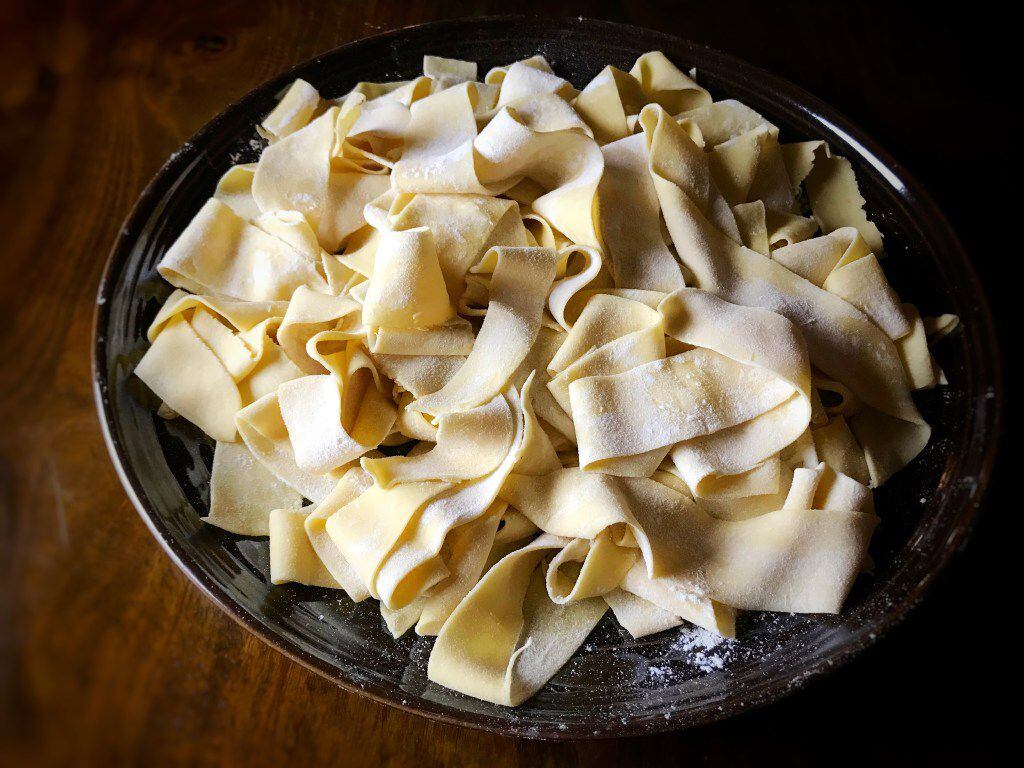 Freshly made pappardelle noodles, made from flour and eggs