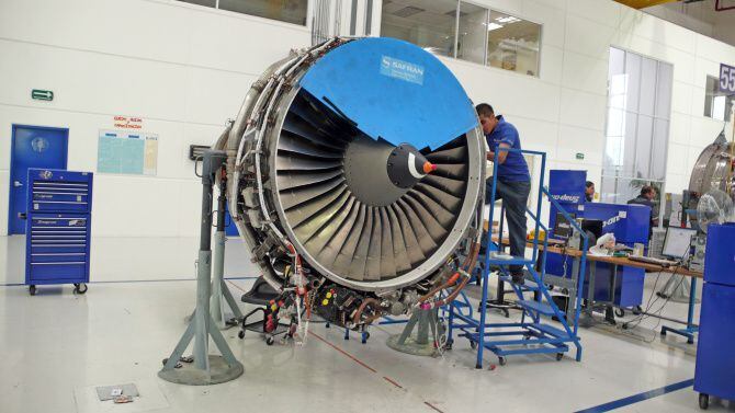 Workers at Safran make airplane engines in the state of Queretaro, which is becoming a...