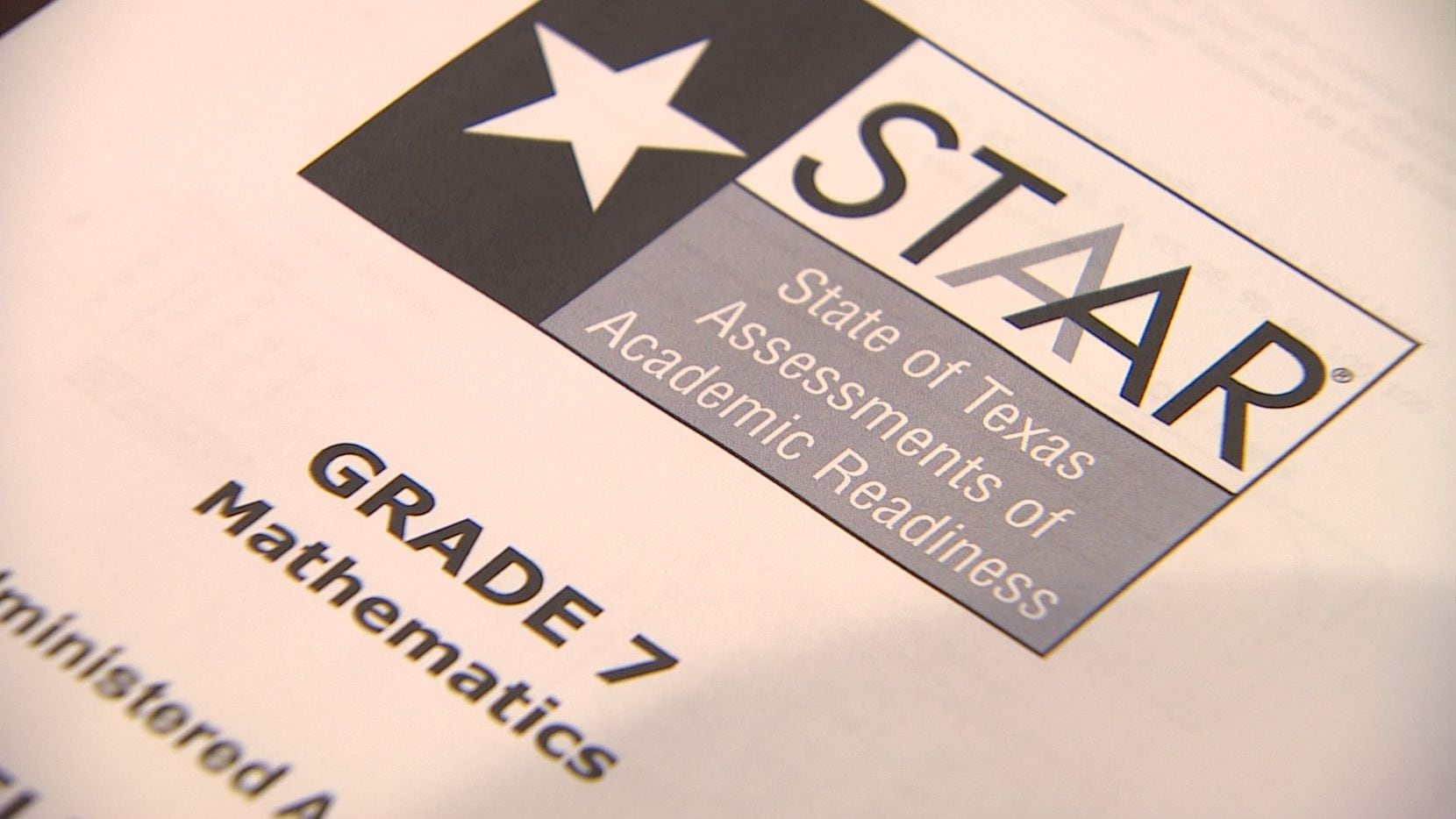 A STAAR test booklet for seventh-grade math. Texas students take the annual state...