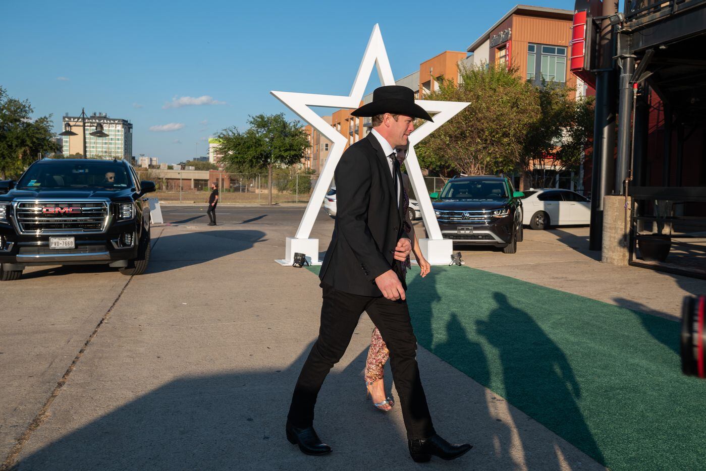 Dallas Stars player Ryan Suter arrives for the Stars' Hall of Fame Gala at Gilley's Dallas,...