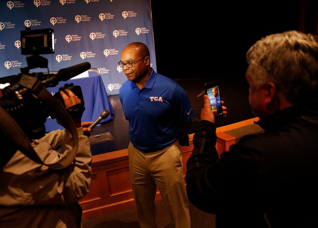 Former NFL coach and football player Mike Singletary speaks to the media after being named...
