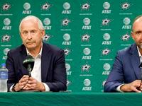 Jim Nill, Dallas Stars general manager (left), and Peter DeBoer, Dallas Stars head coach,...