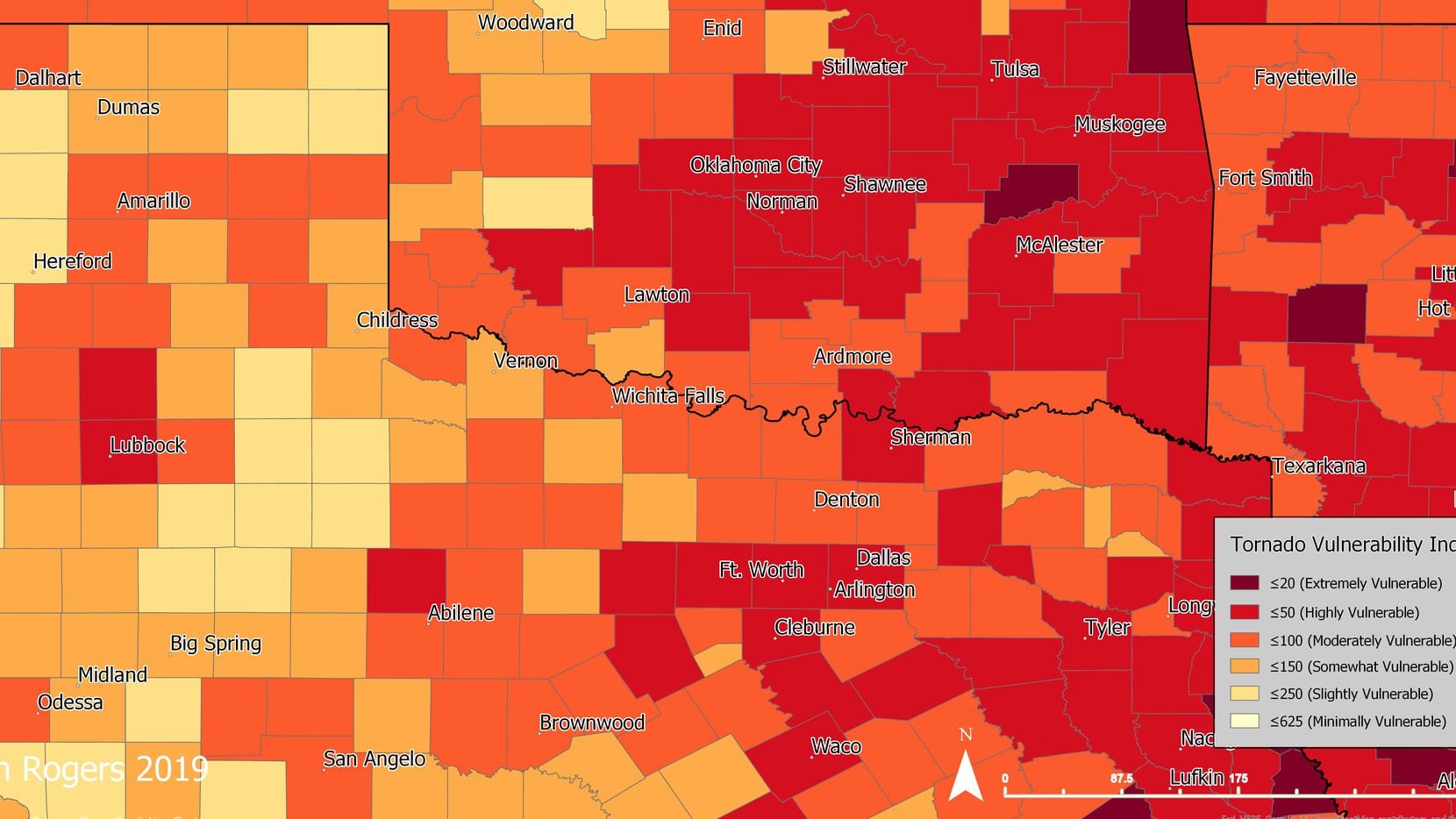Tornado Alley Texas Map Which counties in North Texas are most vulnerable to tornadoes 