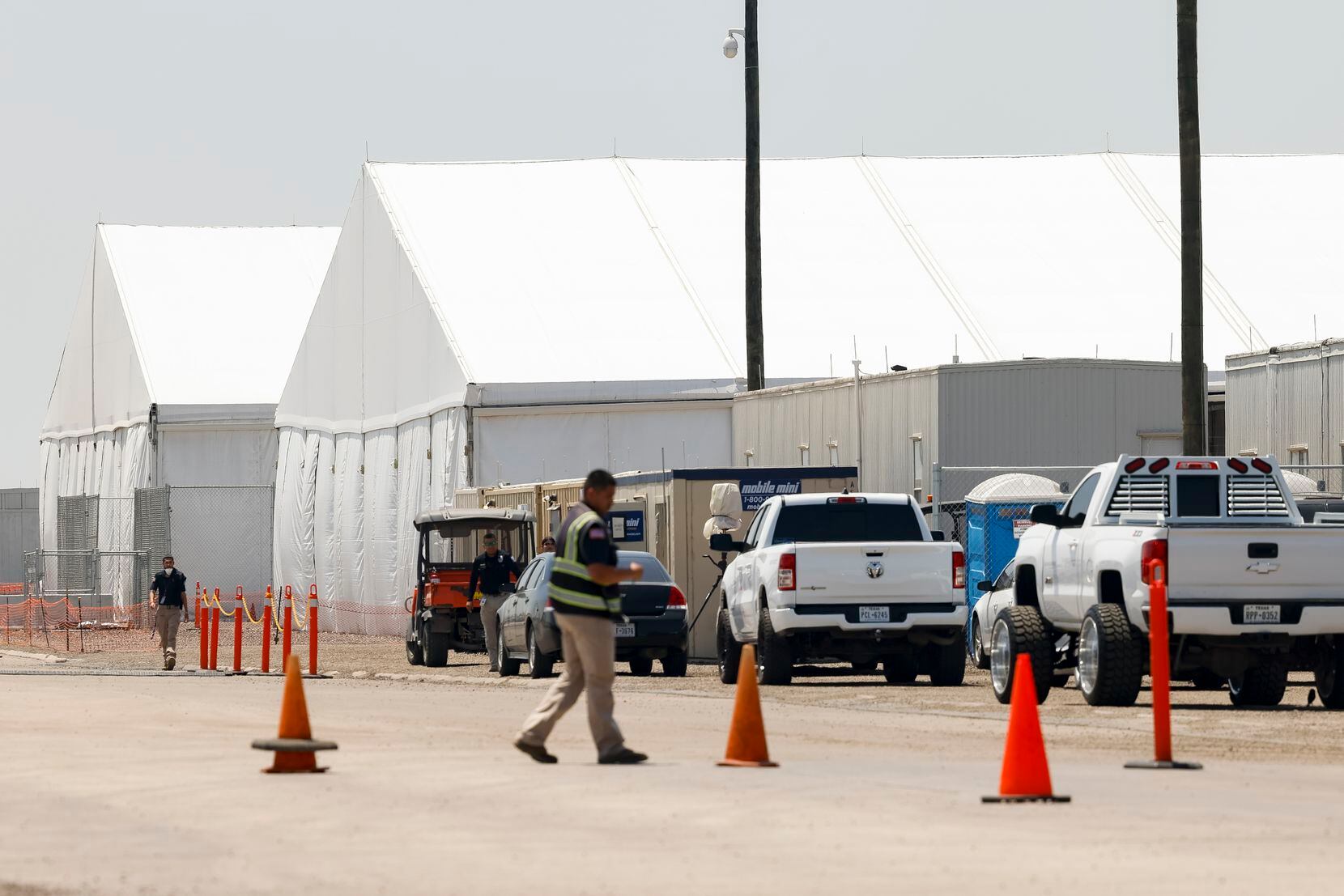 A soft-sided tent center for migrants photographed on Wednesday, April 13, 2022, in Donna,...
