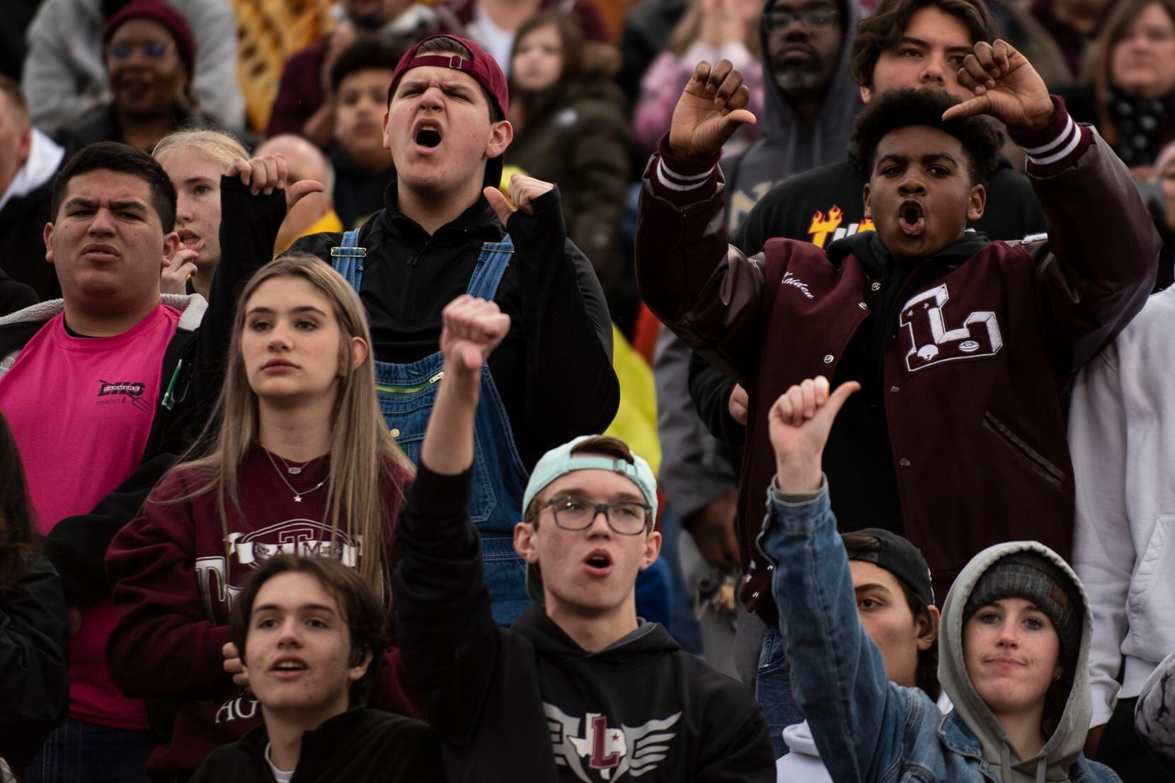 Lewisville fans boo the referees after a call during the Class 6A Division I Region I...