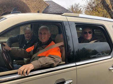 Vice President Mike Pence drove while T. Boone Pickens rode shotgun and Ross Perot Jr. sat...