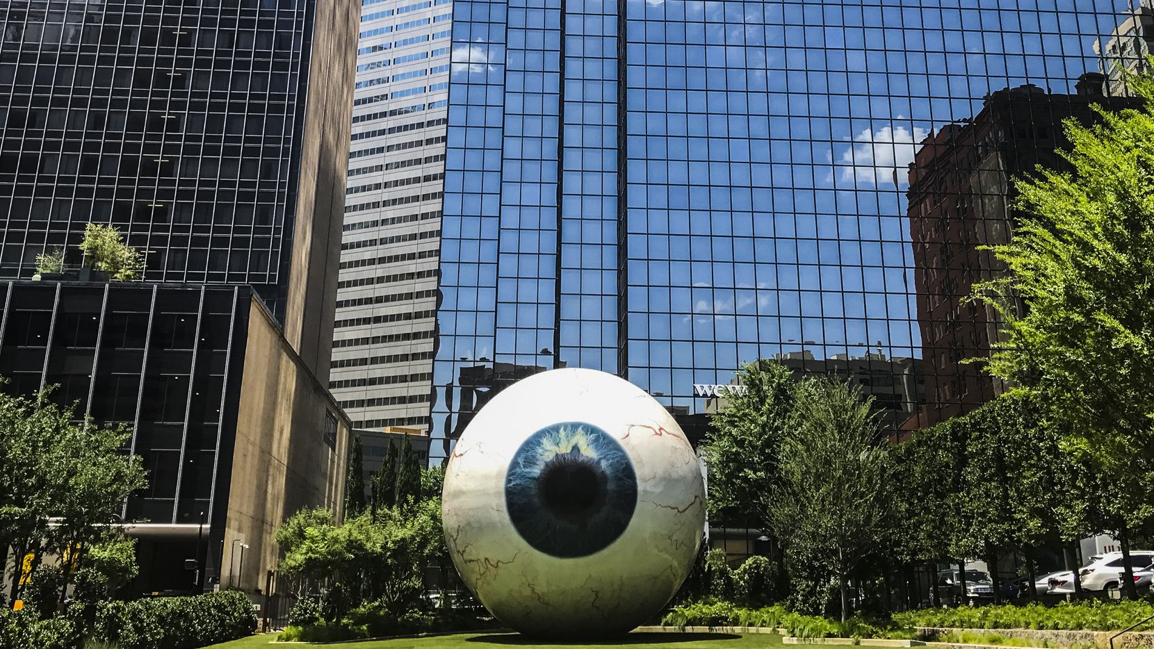 The 30-foot eyeball sculpture by Tony Tasset sits outside of the Joule Hotel in downtown...