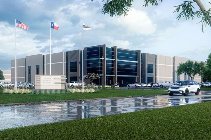 A rendering of Jackson-Shaw's Lakeview Business District in Rowlett