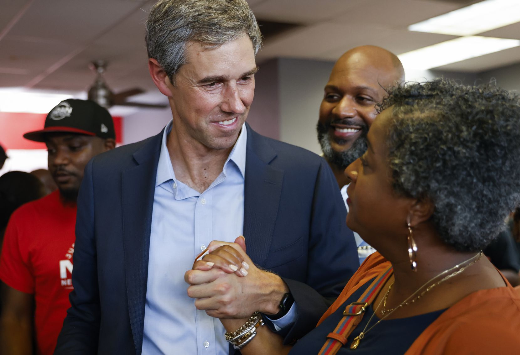 Texas Governor candidate Beto O'Rourke, left, greeted state Rep. Rhetta Bowers after he...