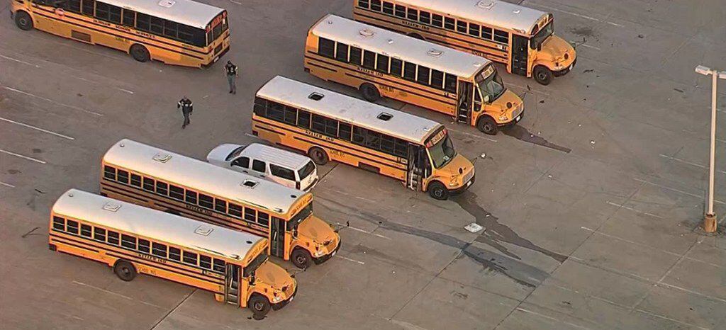 A stock photo of Keller ISD school buses.