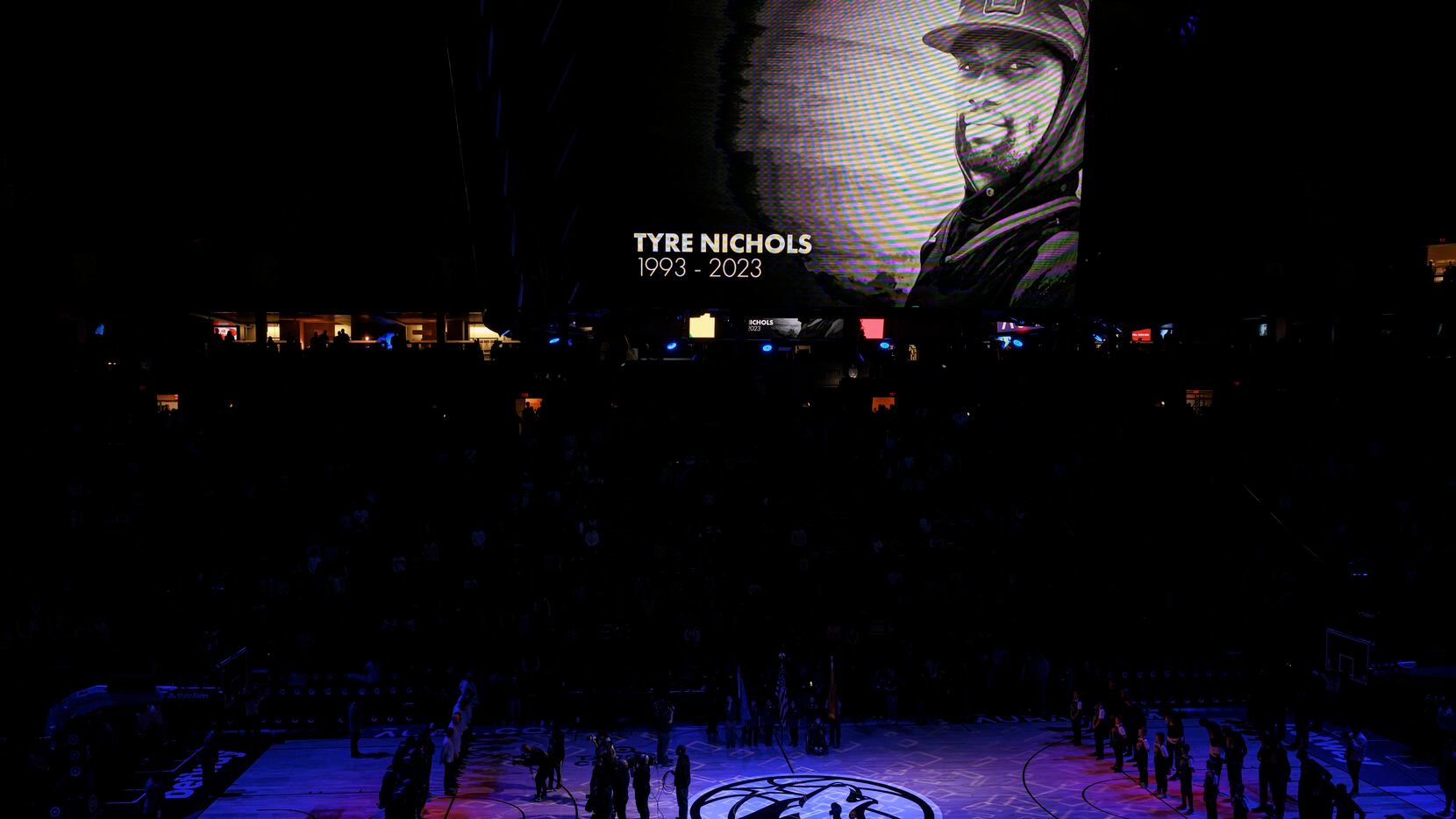 Minnesota Timberwolves and Memphis Grizzlies fans pay tribute to Tyre Nichols before start...