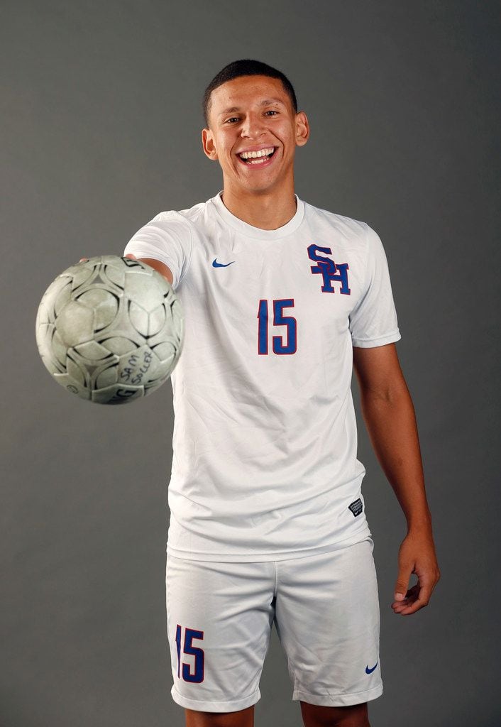 Jose Ortiz of Arlington Sam Houston High School poses for a portrait in the studio in Dallas on Wednesday, May 1, 2019. (Vernon Bryant/The Dallas Morning News)