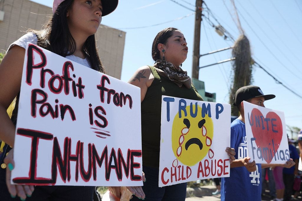 People protested the separation of children from their parents in front of the El Paso...