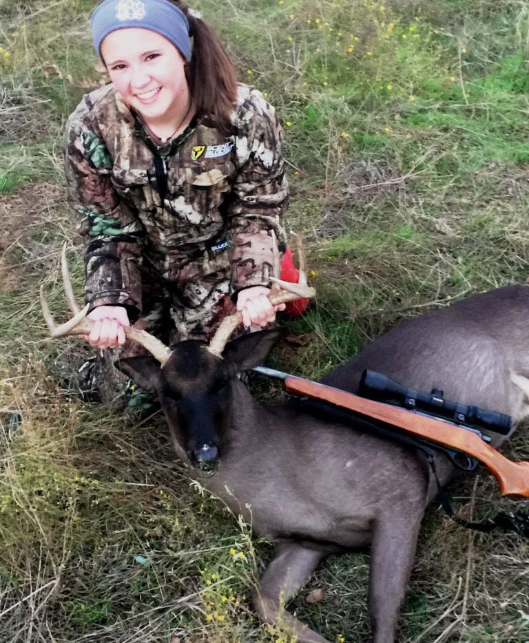 Brooke Bateman was hunting with her father in Stephens County when she shot this melanistic (black) whitetail buck. U.S. deer hunters take fewer than five melanistic whitetails per season.