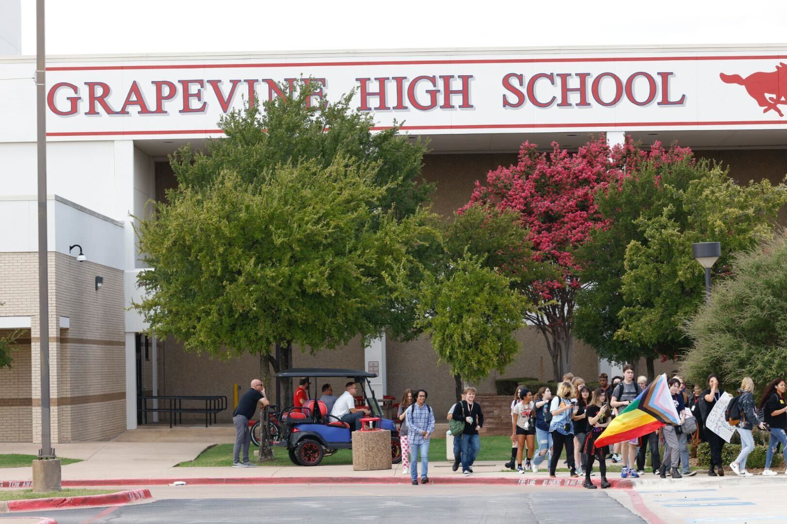Dozens of Grapevine High School students walked out of class on Friday, August 26, 2022 in...