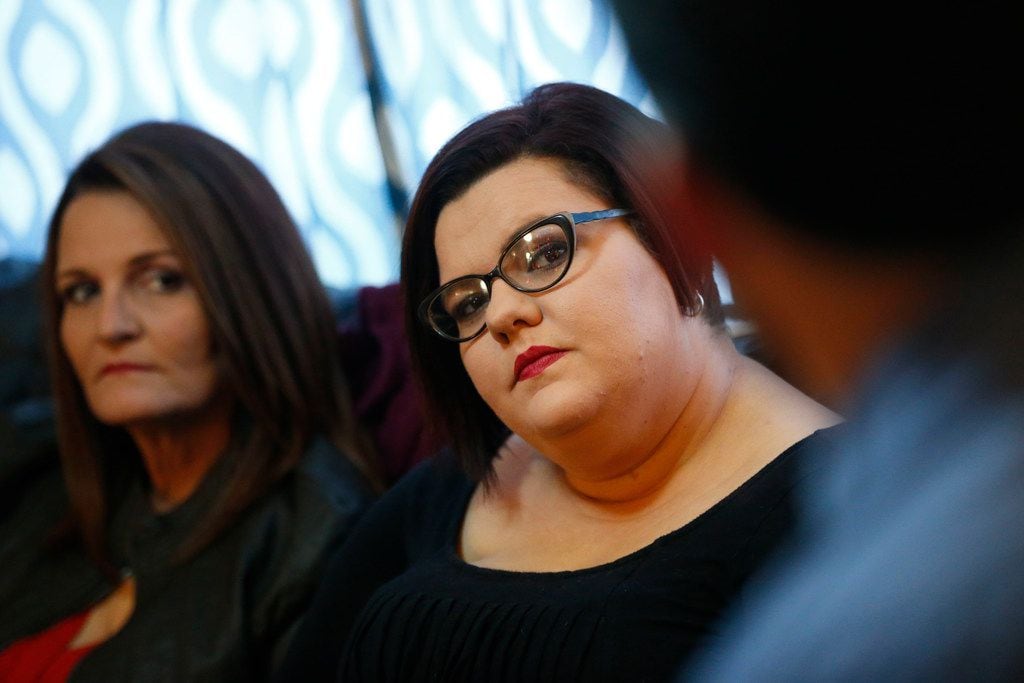 Deanna Staton (left) and Kati Wall listen to one of their lawyers Jamal Alsaffar at Kati's...