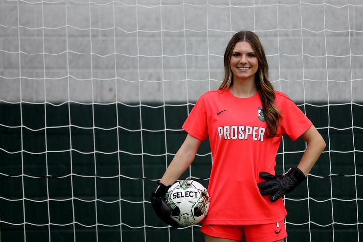 Prosper goalkeeper Maggie Manning, poses at the indoor facility at Prosper High School in...