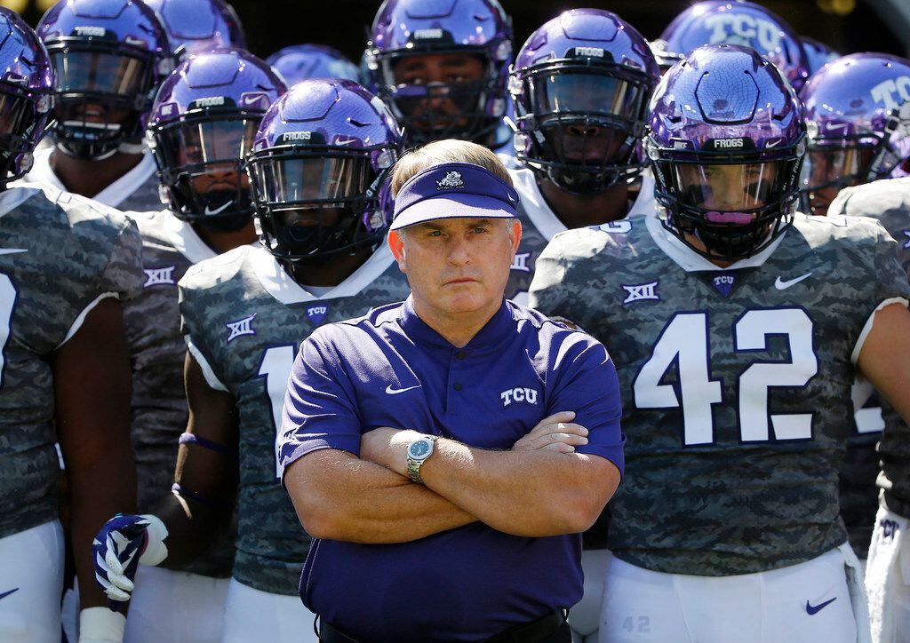 FILE - In this Saturday, Sept. 1, 2018, file photo, TCU head coach Gary Patterson stands...