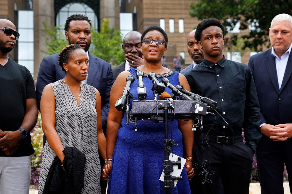 Allison Jean, mother of shooting victim Botham Jean, spoke to the media alongside her...