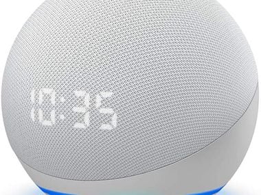 The Amazon Echo Dot (4th generation) with clock.