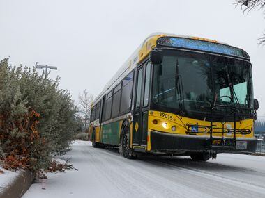A Dallas Area Rapid Transit bus leaves the White Rock Station in Dallas on Tuesday, Jan. 31,...