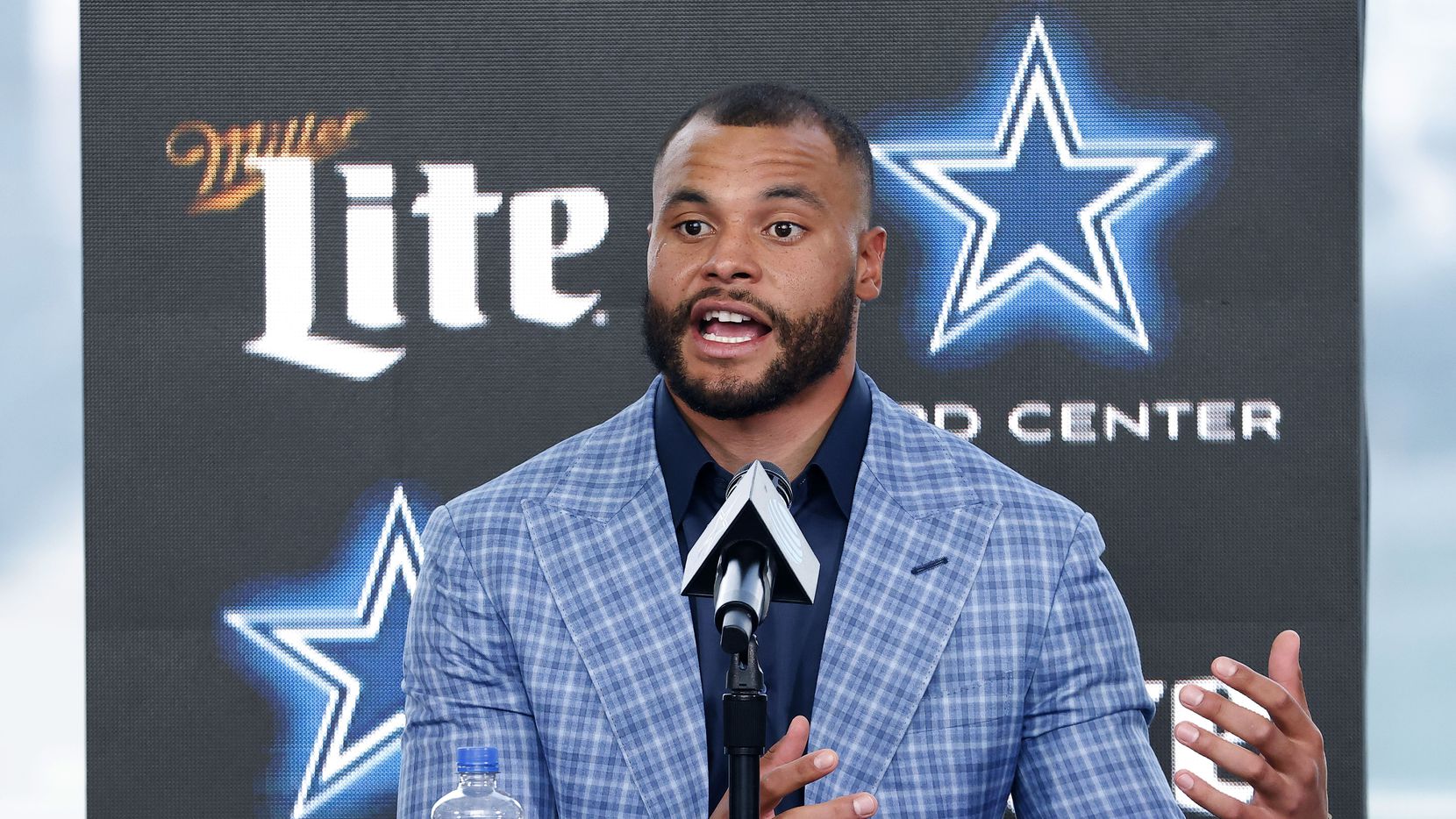 Dallas Cowboys quarterback Dak Prescott responds to media questions at The Star in Frisco, Texas after signing a 4-year, $160 million contract with the team, Wednesday, March 10, 2021.
